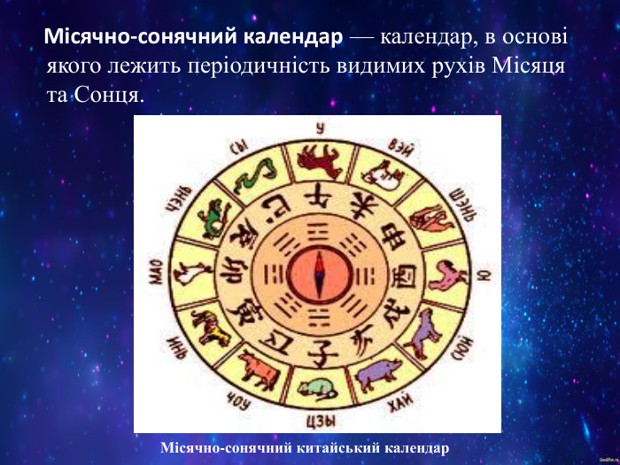    Місячно-сонячний календар — календар, в основі якого лежить періодичність видимих рухів Місяця та Сонця.       Місячно-сонячний китайський календар 