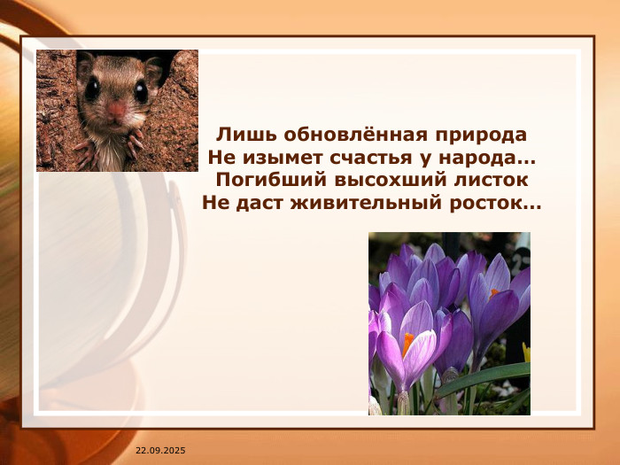 Лишь обновлённая природа. Не изымет счастья у народа…Погибший высохший листок. Не даст живительный росток…07.04.2025