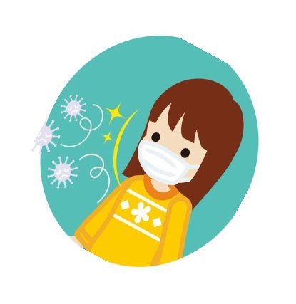 Toddler girl wearing a mask for prevent flu virus - Circular icon ...