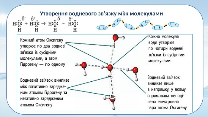 Утворення водневого зв’язку між молекулами 